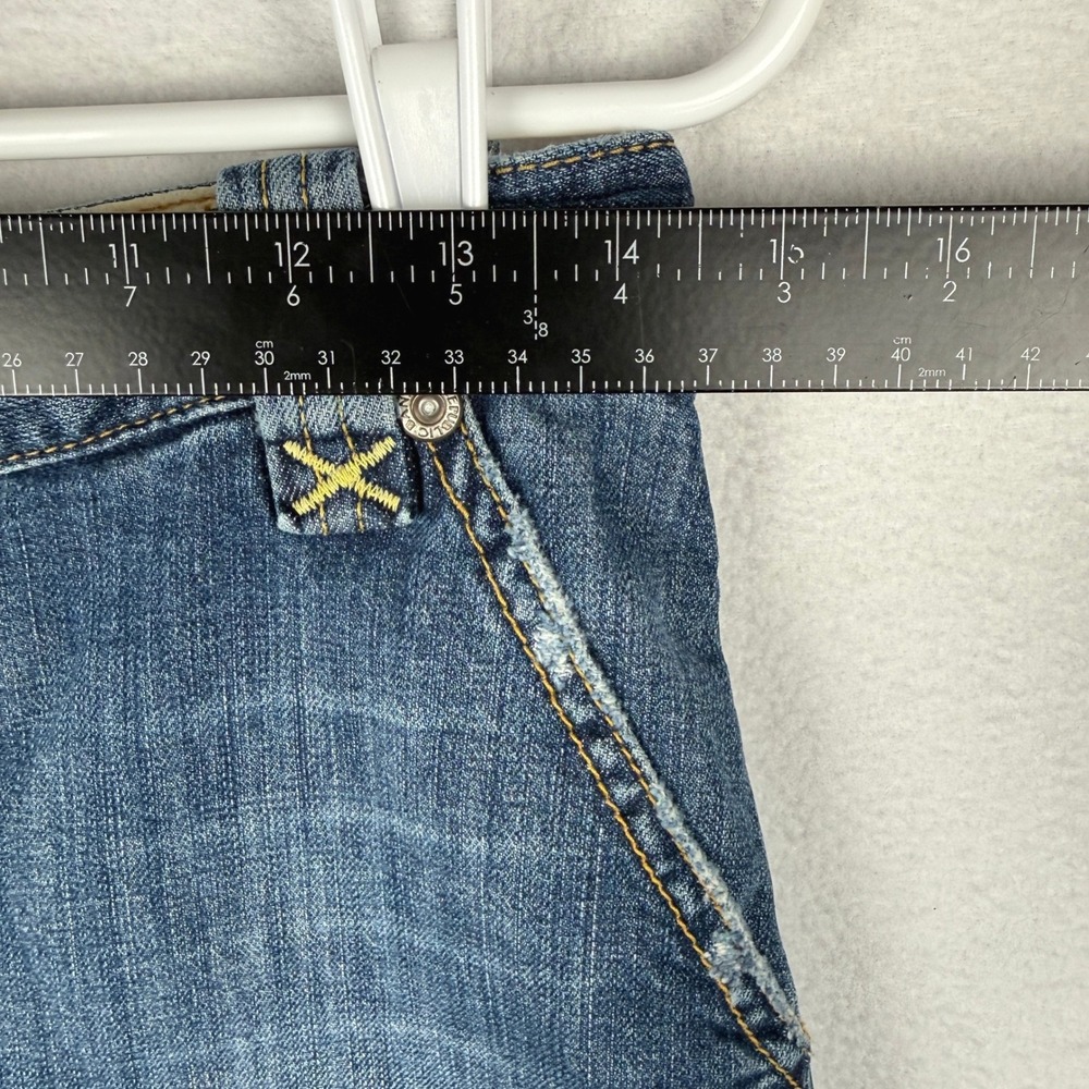 Banana Republic Denim Skirt Womens 0 Medium Wash Blue Raw Hem Y2K Flap Pockets - Picture 5 of 9